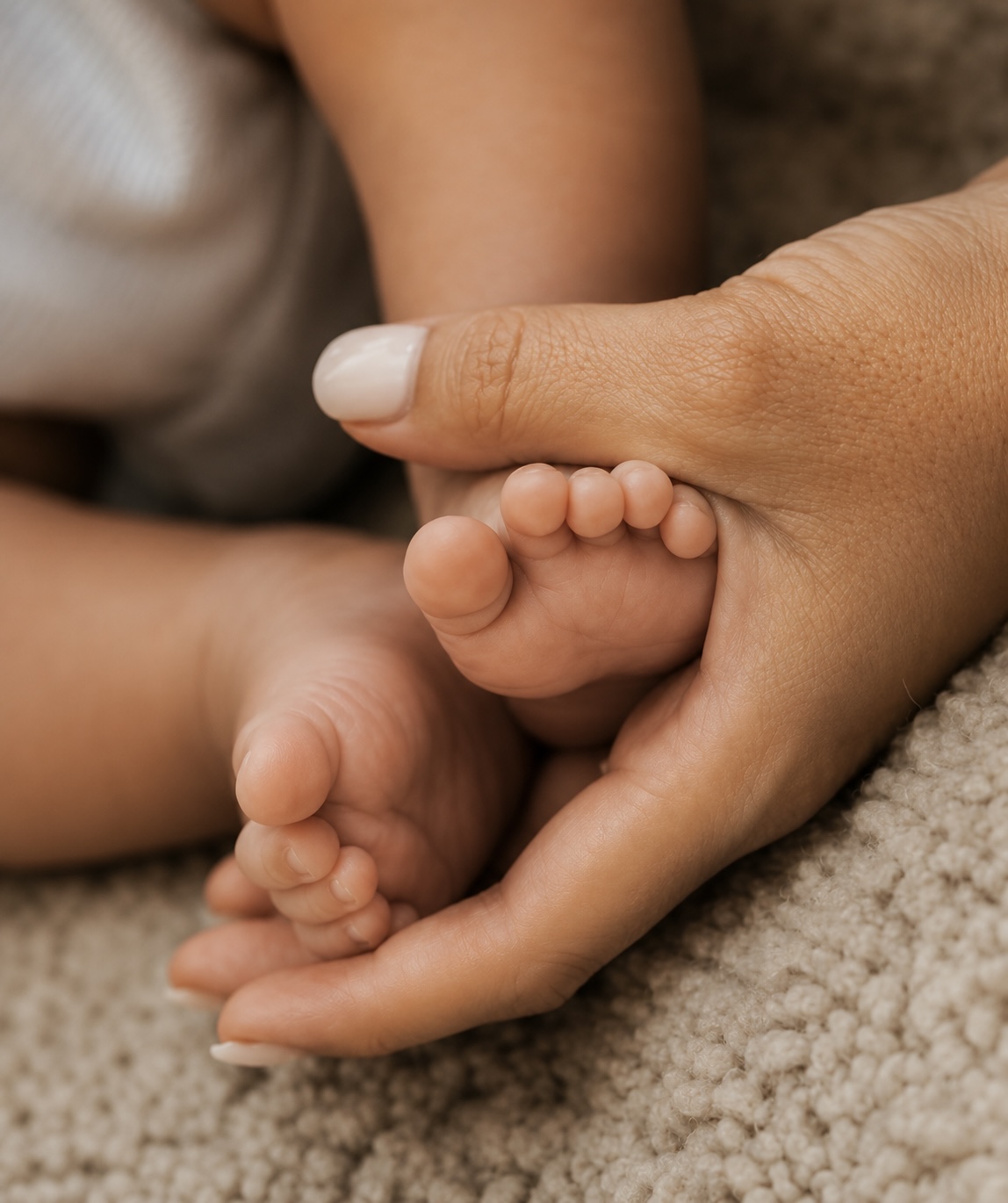 Los pies diminutos del bebé el día del bautizo